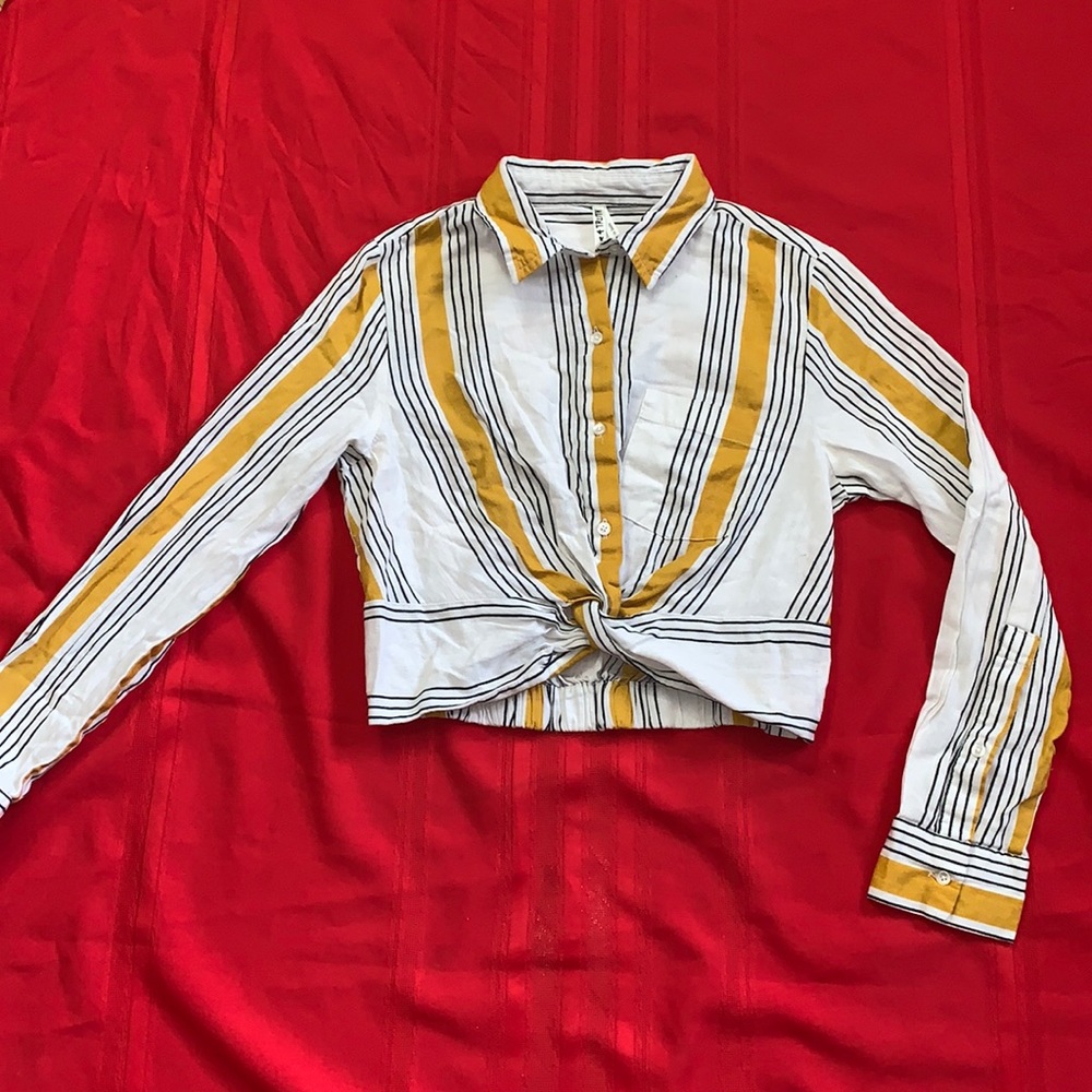 Goldenrod Striped Cropped Button Up